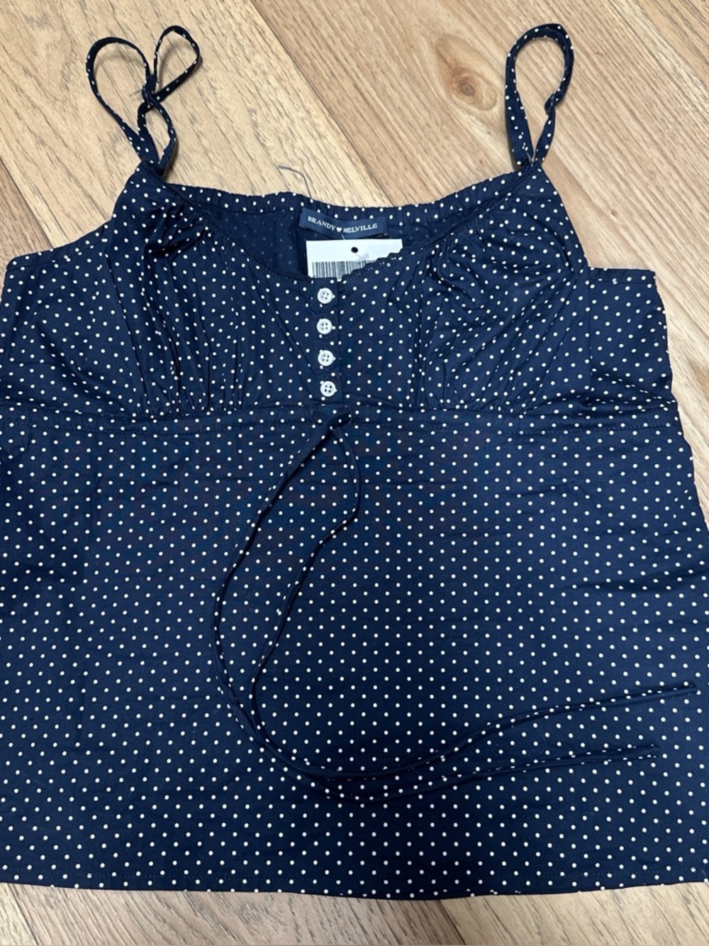 Brandy Melville Navy Blue Polka Dot Spaghetti Strap Tank NWT
